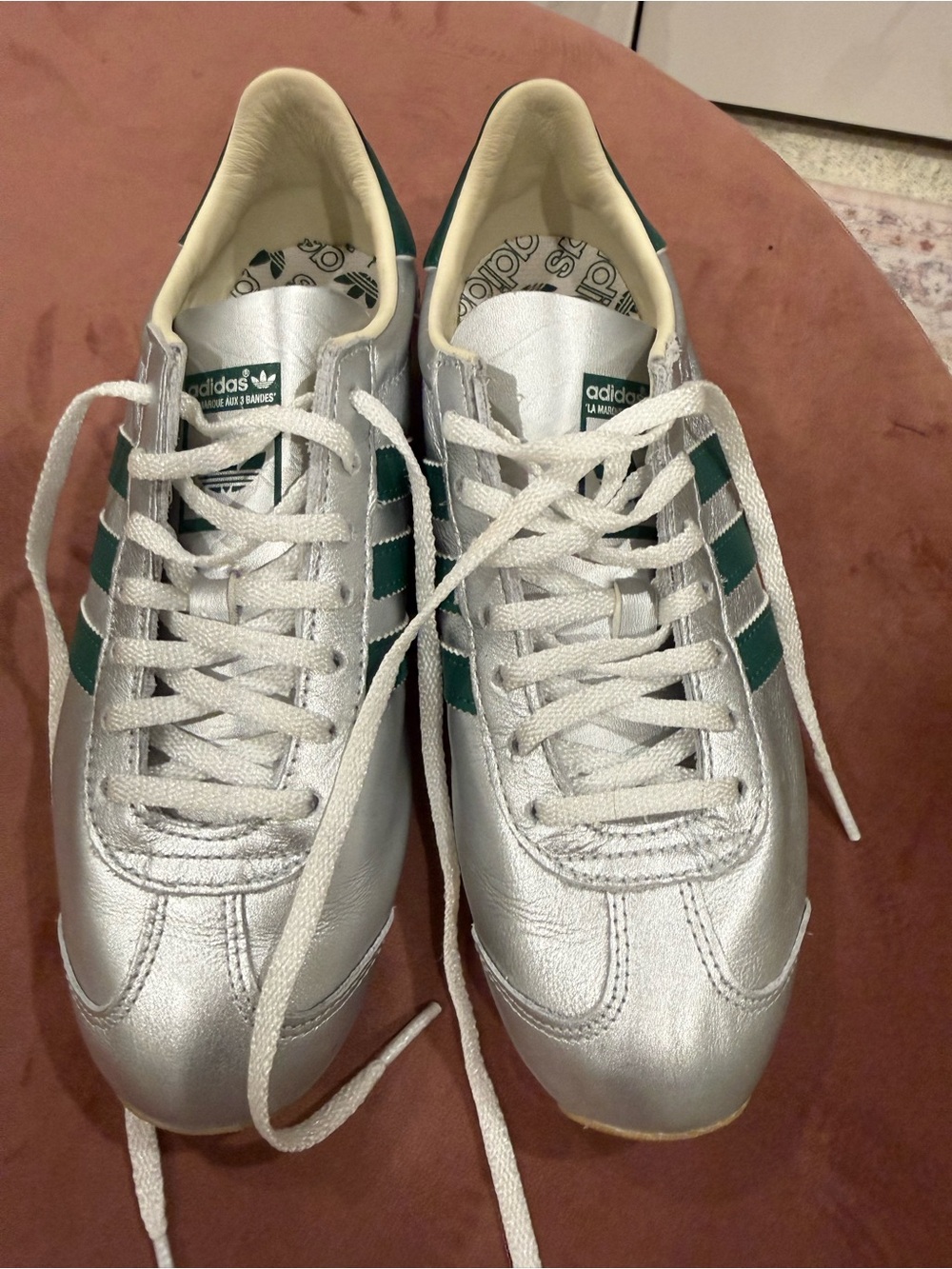 Adidas ladies Silver & Green Classic Retro Sneakers